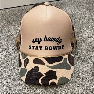 Say Howdy Stay Rowdy Camo Trucker Hat